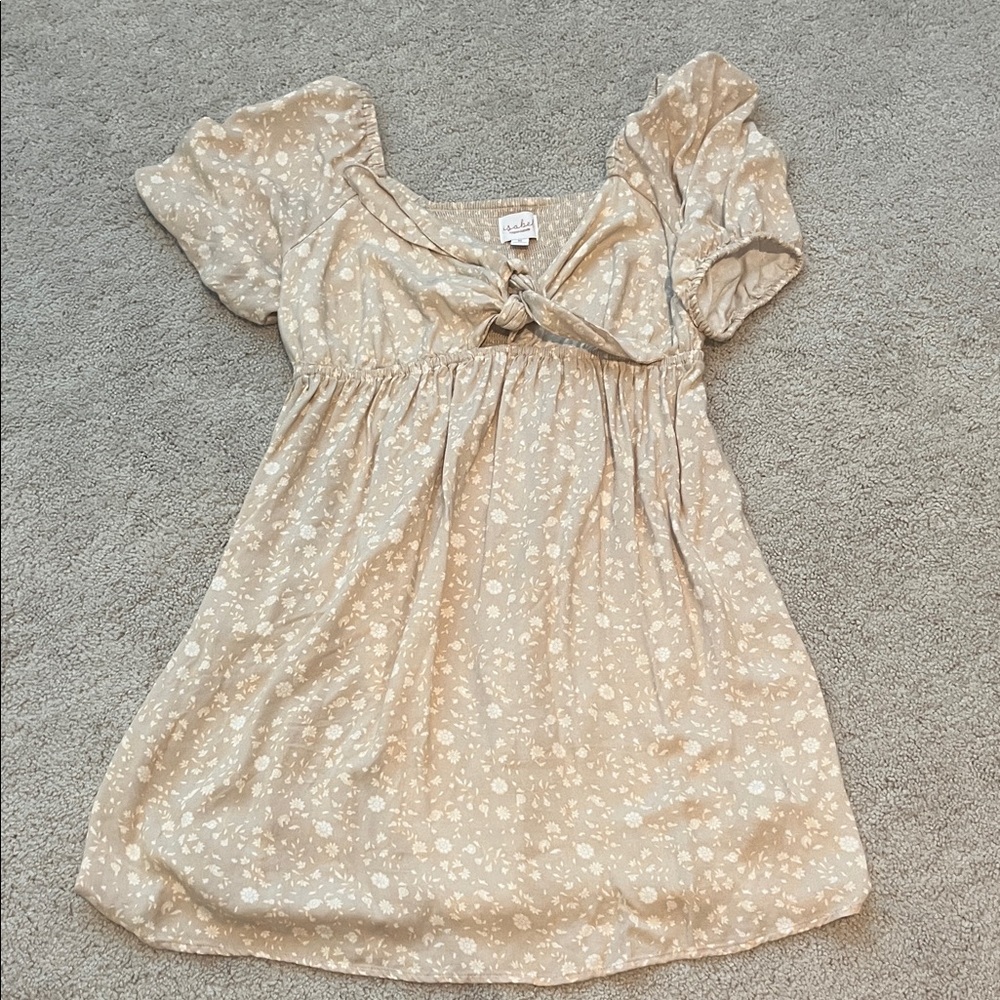 Floral Beige Mini Dress
